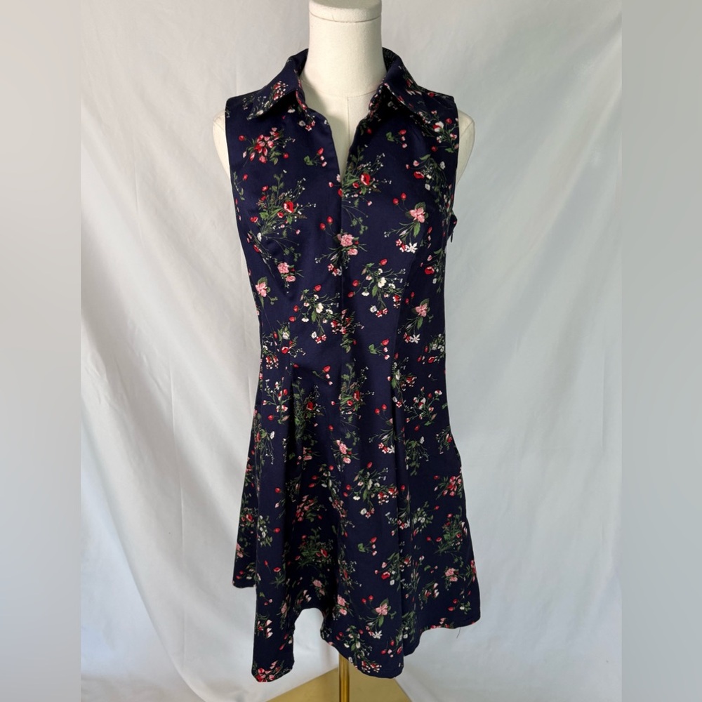 Chetta B Strawberry/Floral Collared Mini Dress Cotton Blend Size 8